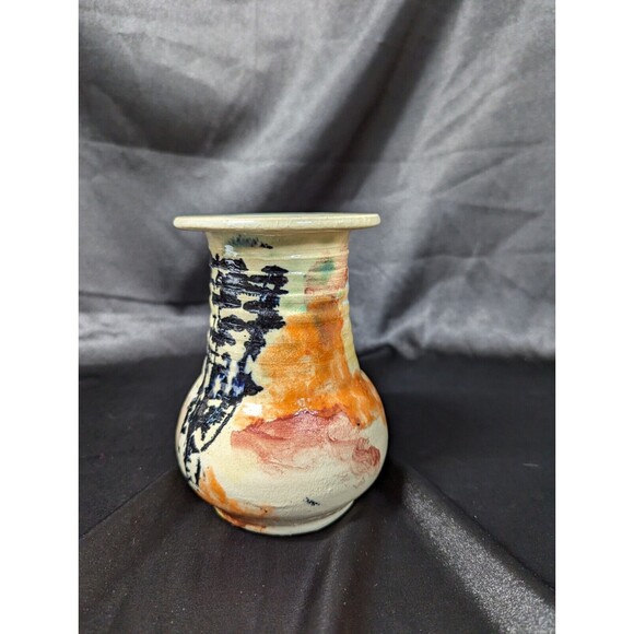 Mid Century Handmade Hand painted  Pottery Vase Abstract Color Splash - Picture 3 of 7